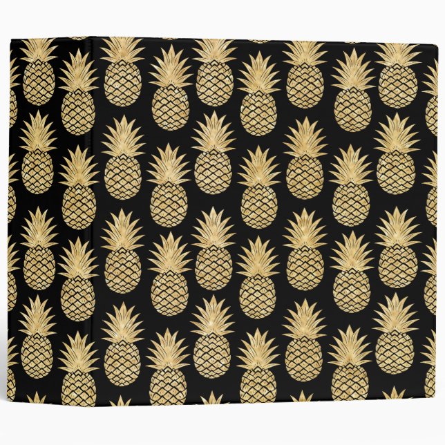 Elegant Tropical Black and Gold Pineapple Pattern Binder (Front/Spine)