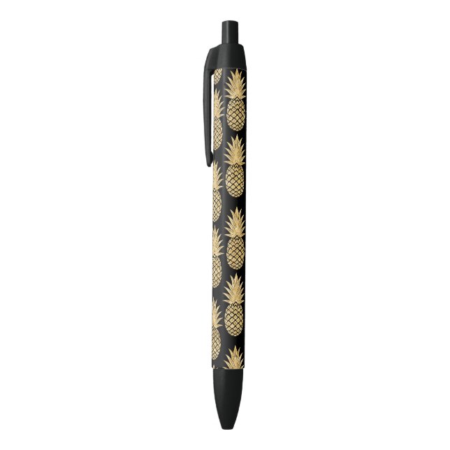 Elegant Tropical Black and Gold Pineapple Pattern Black Ink Pen (Top (Vertical))