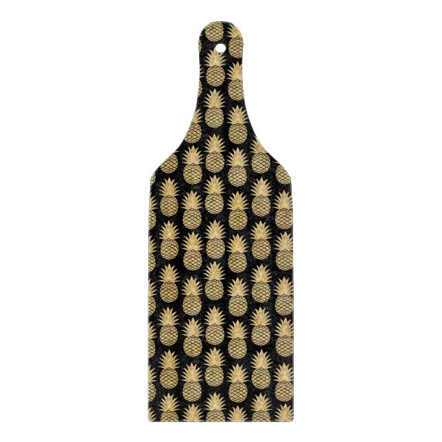 Elegant Tropical Black and Gold Pineapple Pattern Cutting Board (Front)