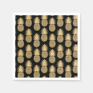 Elegant Tropical Black and Gold Pineapple Pattern Napkin