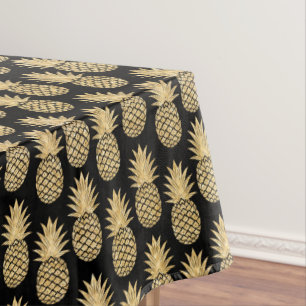 Elegant Tropical Black and Gold Pineapple Pattern Tablecloth