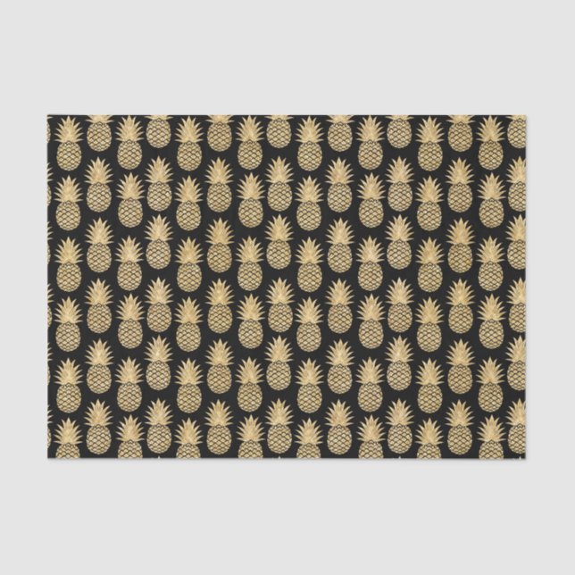 Elegant Tropical Black and Gold Pineapple Pattern Tissue Paper (Front)