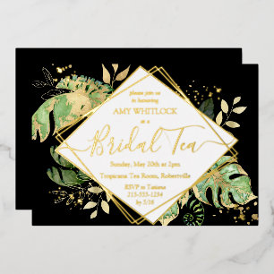 Elegant Tropical Black Gold Foil Bridal Shower Tea