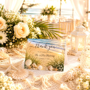 Elegant Tropical Blue Ocean Waves Beach Wedding Thank You Card