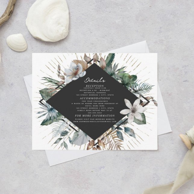 Elegant Tropical Botanical Diamond Wedding Details Enclosure Card (Creator Uploaded)