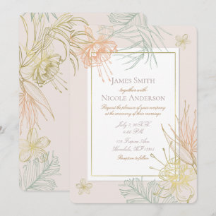 Elegant Tropical Botanical Floral Leaves Wedding Invitation