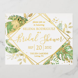 Elegant Tropical Bridal Shower Gold Foil Invitation Postcard