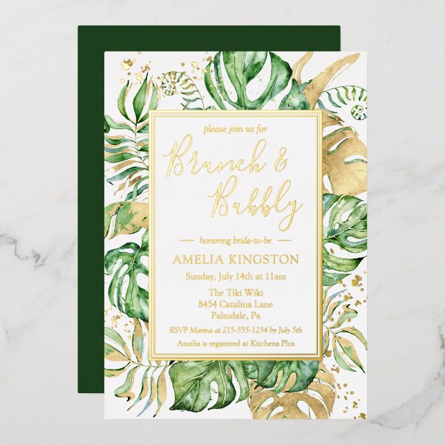 Elegant Tropical Brunch & Bubbly Bridal Shower (Front/Back)