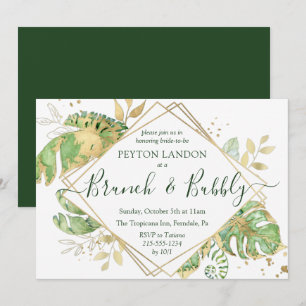 Elegant Tropical Brunch & Bubbly Bridal Shower Inv Invitation