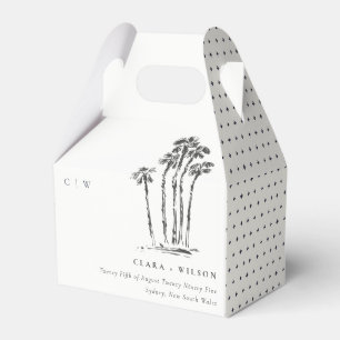 Elegant Tropical Coastal Palm Tree Sketch Wedding Favor Box