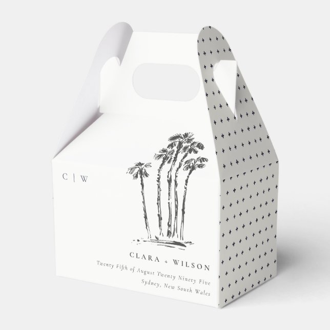 Elegant Tropical Coastal Palm Tree Sketch Wedding Favor Box (Front Side)