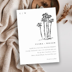 Elegant Tropical Coastal Palm Tree Sketch Wedding Invitation