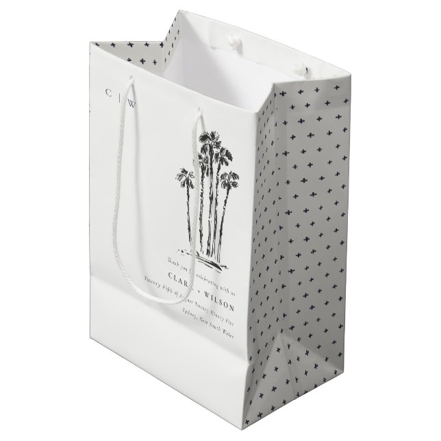 Elegant Tropical Coastal Palm Tree Sketch Wedding Medium Gift Bag (Front Angled)