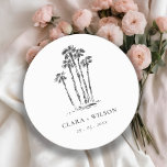 Elegant Tropical Coastal Palm Tree Sketch Wedding Round Paper Coaster<br><div class="desc">For any further customisation or any other matching items,  please feel free to contact me at yellowfebstudio@gmail.com</div>