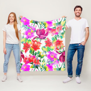 Elegant Tropical Colourful Flowers Fleece Blanket
