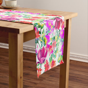Elegant Tropical Colourful Flowers Short Table Runner