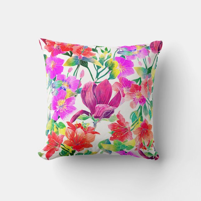 Elegant Tropical Colourful Flowers Throw Pillow (Front)