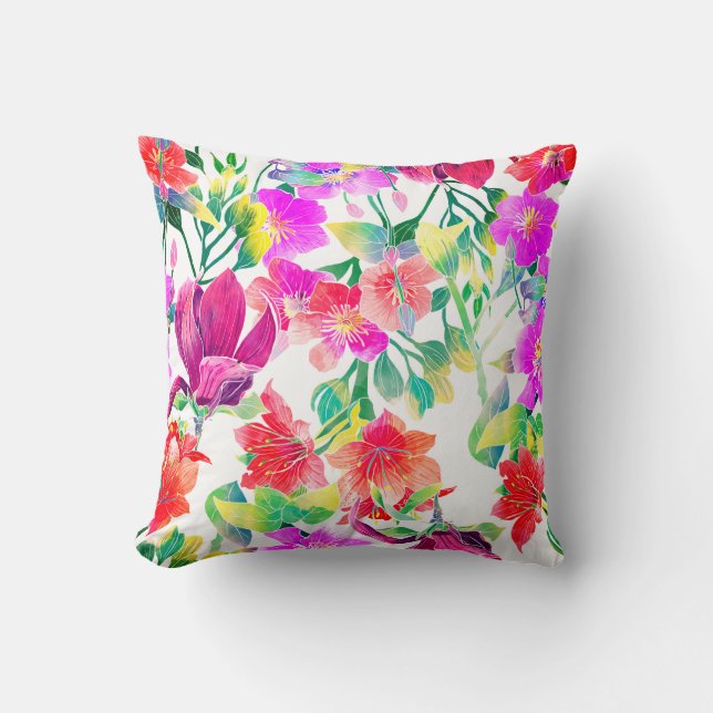 Elegant Tropical Colourful Flowers Throw Pillow (Front)