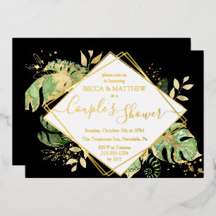 Elegant Tropical Couple's Shower Black & Gold