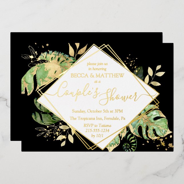 Elegant Tropical Couple's Shower Black & Gold (Front/Back)