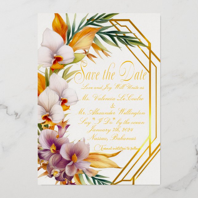 Elegant Tropical Destination Wedding Save the Date (Front)