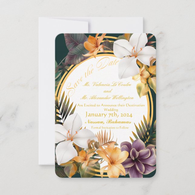 Elegant Tropical Destination Wedding Save the Date Invitation (Front)