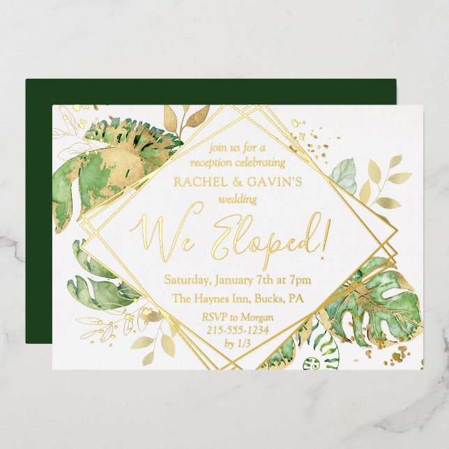 Elegant Tropical Elopement Wedding Reception Gold (Front/Back)