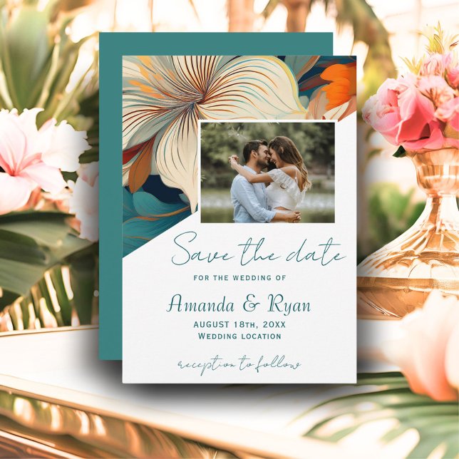 Elegant Tropical Floral Botanical Photo Wedding Save The Date (Creator Uploaded)