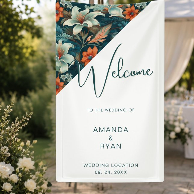 Elegant Tropical Floral Flower Pattern Wedding  Banner (Creator Uploaded)