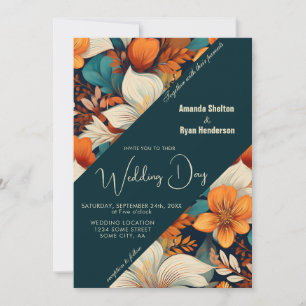 Elegant Tropical Floral Flower Pattern Wedding Invitation