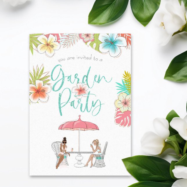 Elegant Tropical Floral Garden Party Invitation (Creator Uploaded)