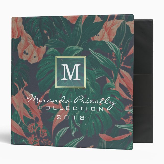 Elegant Tropical Floral Gold Script Makeup Salon Binder (Front/Inside)