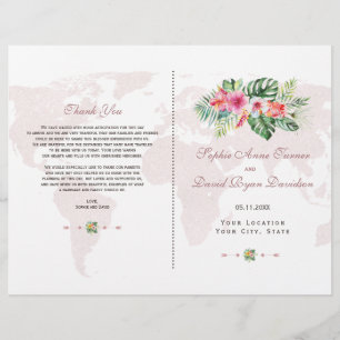 Elegant Tropical Floral Gold World Map Program