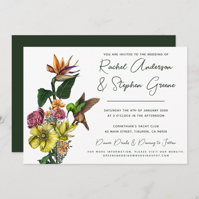 Elegant Tropical Floral Greenery Summer Wedding In Invitation (Front/Back)