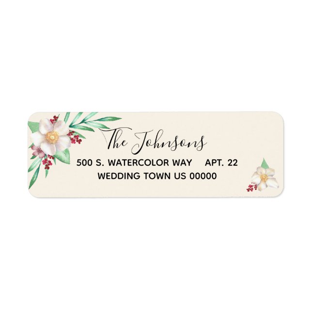 Elegant Tropical Floral Watercolor Wedding Address (Front)