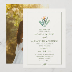 Elegant Tropical Flower Photo Beach Wedding Invitation