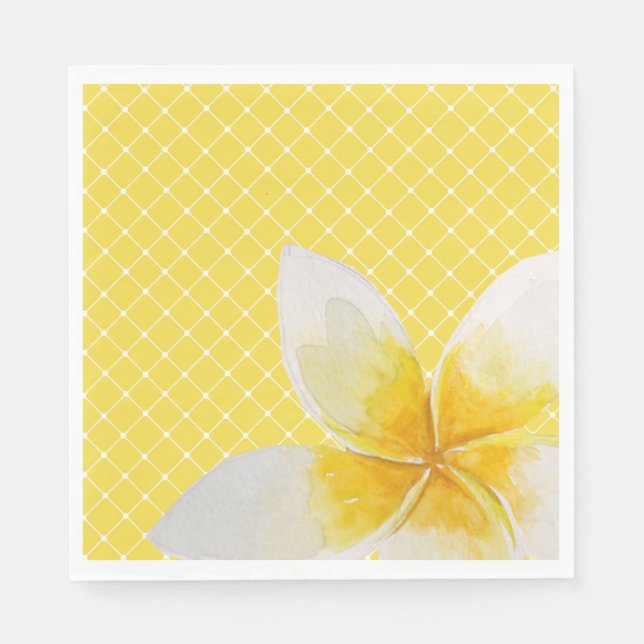 Elegant Tropical Flower & Trellis Pattern | Yellow Napkin (Front)