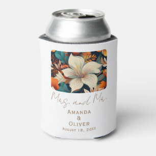 Elegant Tropical Flowers Mrs Mr Floral Wedding Can Cooler