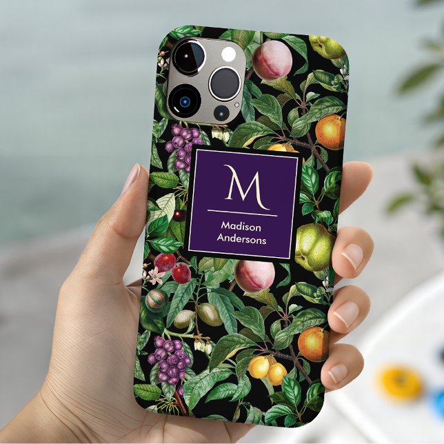 Elegant tropical fruits black pattern monogram Case-Mate iPhone case (Creator Uploaded)