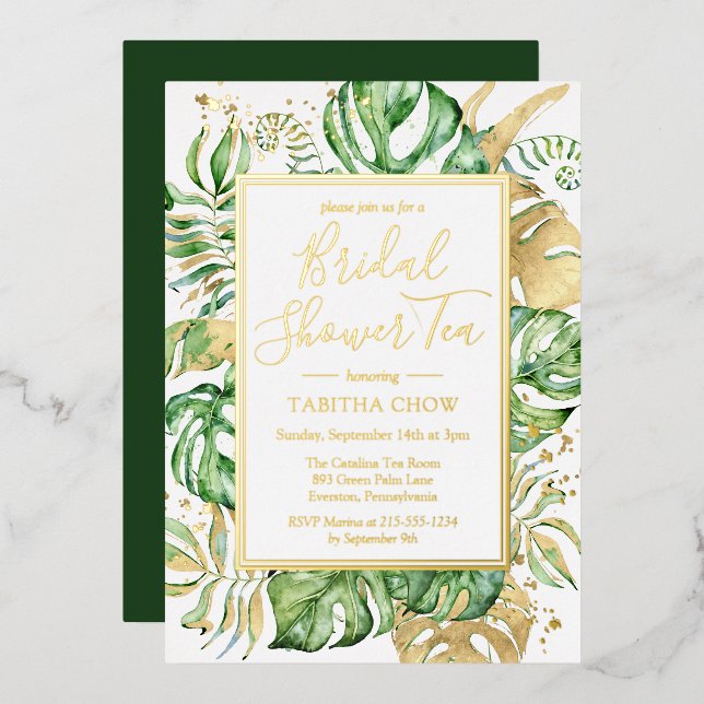 Elegant Tropical Gold Bridal Shower Tea Party Gold