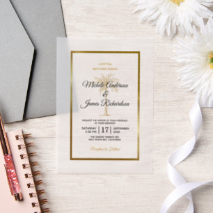 Elegant Tropical Gold Palm Tree Beach Wedding Vellum Invitations