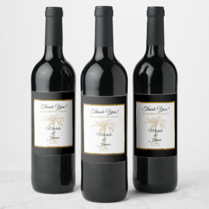 Elegant Tropical Gold Palm Tree Modern Wedding Wine Label