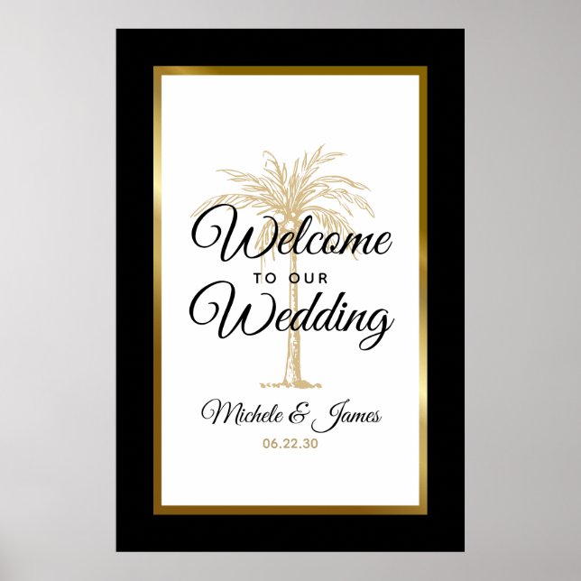 Elegant Tropical Gold Palm Tree Wedding Welcome Poster (Front)