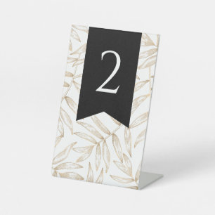 Elegant Tropical Gold Palm Wedding Table Number Pedestal Sign