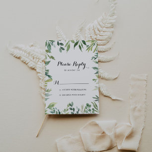 Elegant Tropical Green Foliage Calligraphy RSVP Card