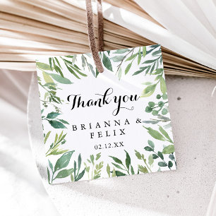 Elegant Tropical Green Foliage Calligraphy Wedding Favour Tags