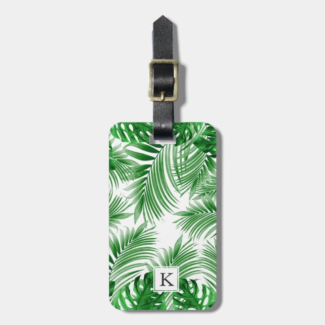 elegant Tropical green palm leaf pattern Luggage Tag (Front Vertical)
