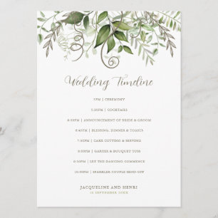 Elegant Tropical Greenery Wedding Timeline Program