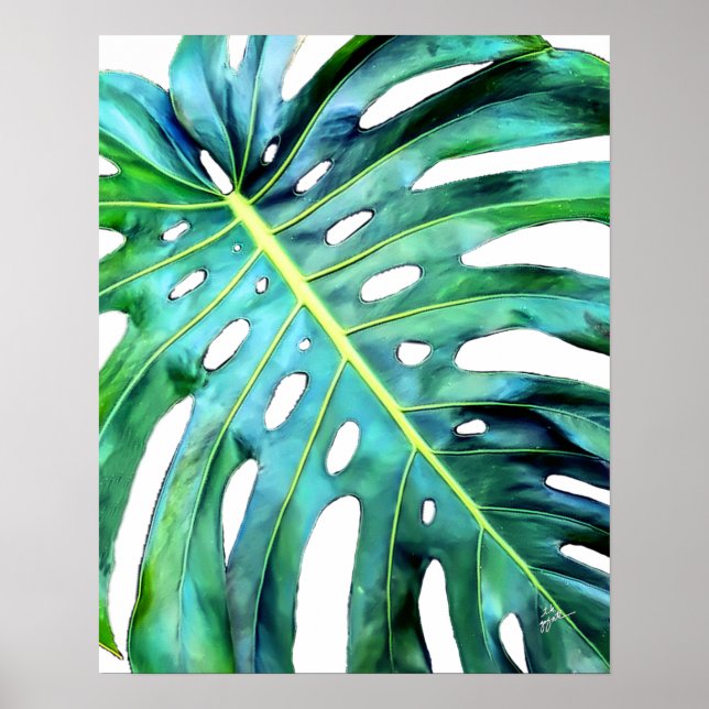 Elegant Tropical Hawaii Monstera Leaf Photograph Poster (Front)