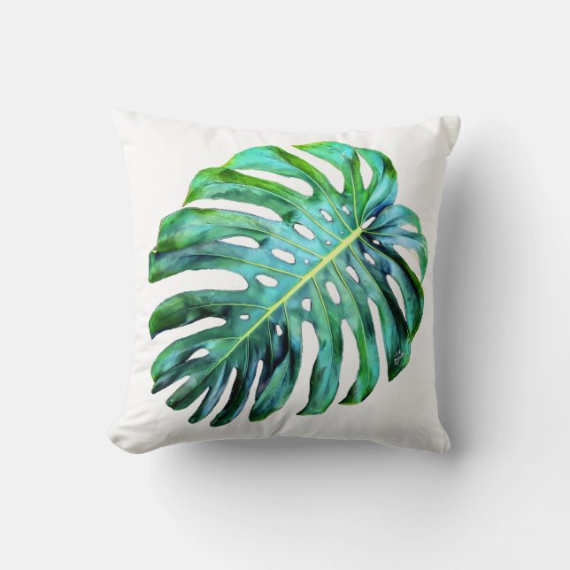Elegant Tropical Hawaii Monstera Leaf Photograph Throw Pillow (Front)